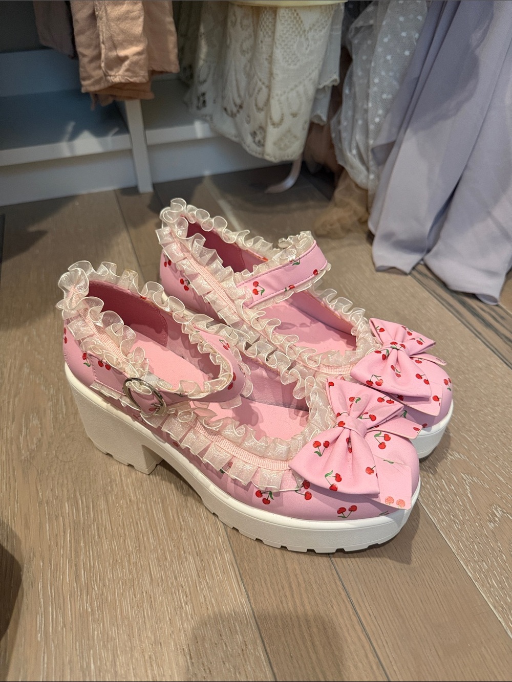 koi pink cherry mary janes